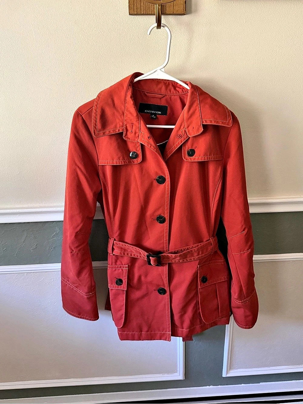 Jones New York Belted burnt orange Trench Jacket Size Medium